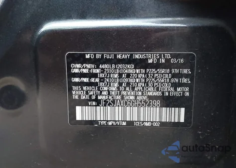 2016 Subaru Forester 2.5I Touring from USA, damaged, VIN JF2SJAXC6GH552398